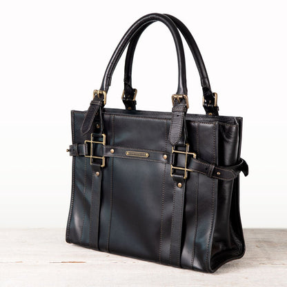 Paddock -  Halter Tote Luxury Leather Handbag in Black