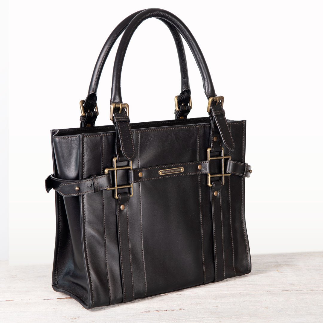 Paddock -  Halter Tote Luxury Leather Handbag in Black