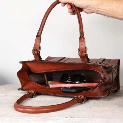 Paddock -  Halter Tote Luxury Leather Handbag in Cognac