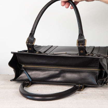 Paddock -  Halter Tote Luxury Leather Handbag in Black