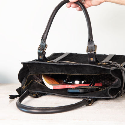 Paddock -  Halter Tote Luxury Leather Handbag in Black on Black