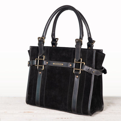 Paddock -  Halter Tote Luxury Leather Handbag in Black on Black