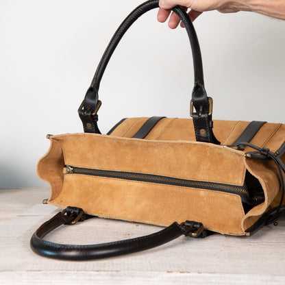 Paddock - Halter Tote Bag Luxury Leather Handbag in Black on Chestnut