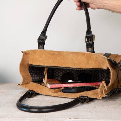 Paddock - Halter Tote Bag Luxury Leather Handbag in Black on Chestnut