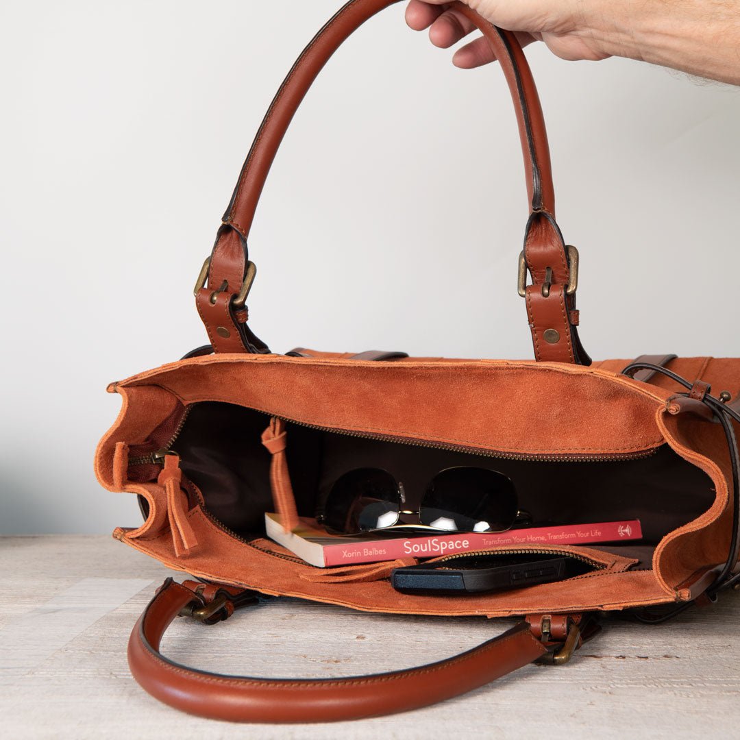 Paddock -  Halter Tote Luxury Leather Handbag in Cognac on Cognac