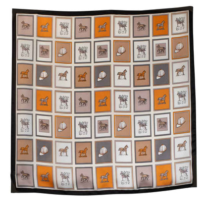 Pony Club - Stylized Equestrian Scarf Charcoal & Amber with Black Border