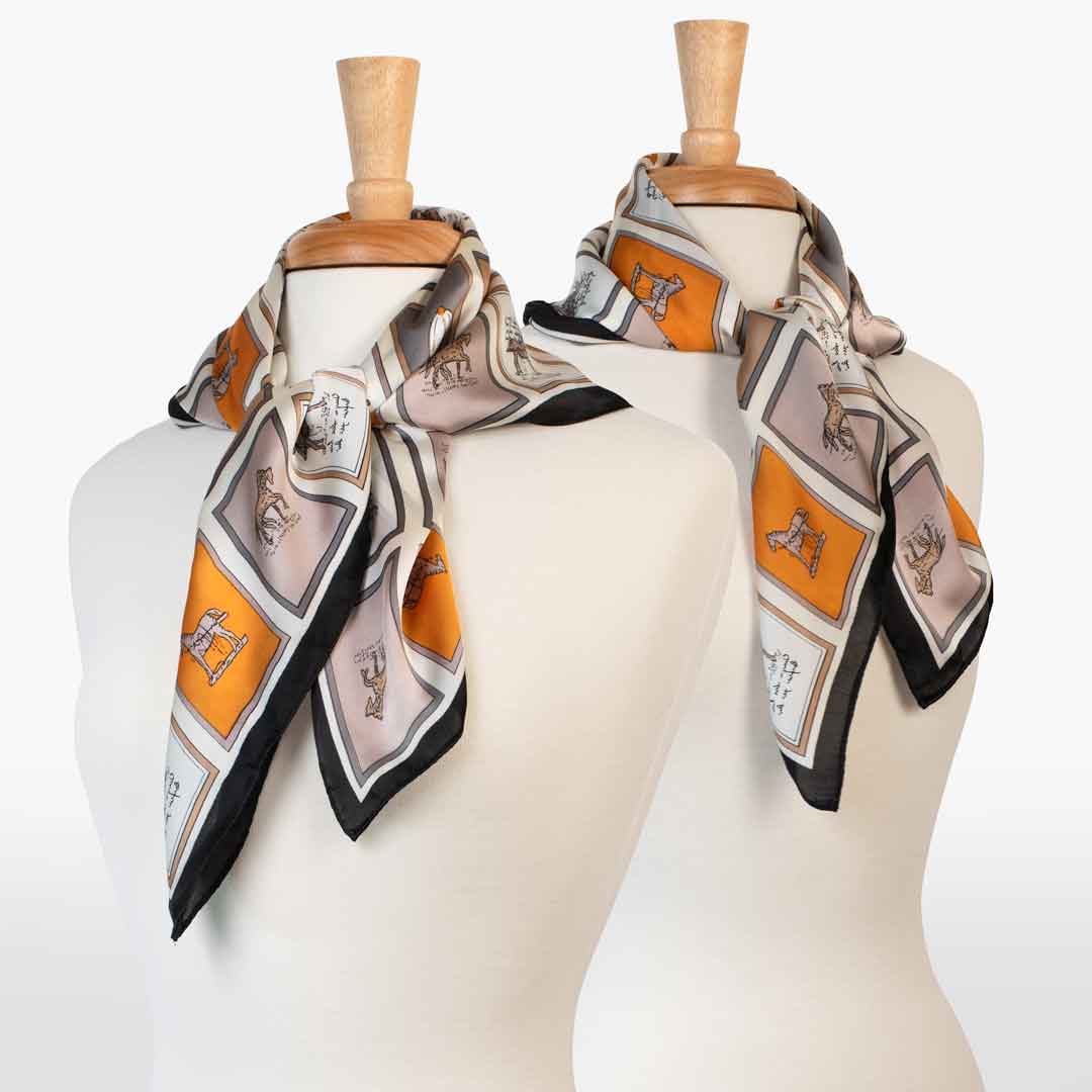 Pony Club - Stylized Equestrian Scarf Charcoal & Amber with Black Border