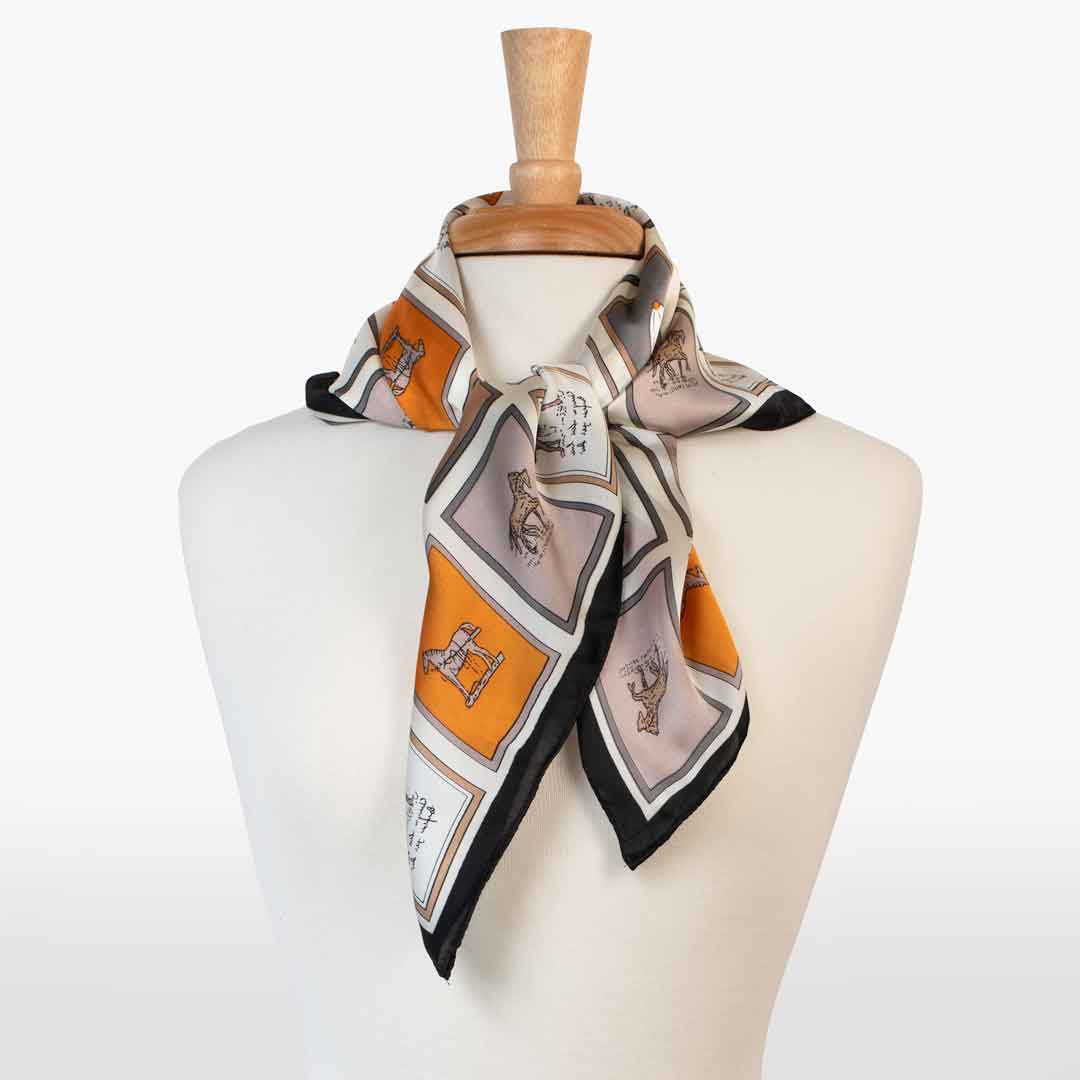 Pony Club - Stylized Equestrian Scarf Charcoal & Amber with Black Border