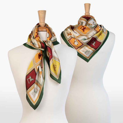 Pony Club - Stylized Equestrian Scarf in Hunter Green, Wine & Amber