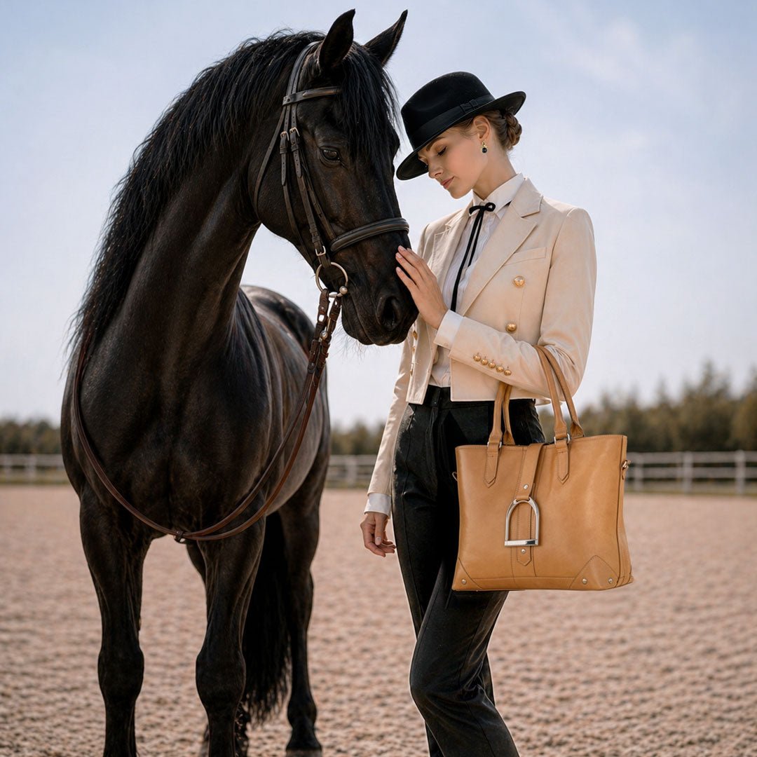 Signature - Riding Stirrup Tote Luxury Leather Handbag in Caramel