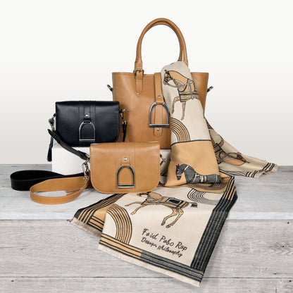 Signature Stirrup - Riding Stirrup Crossbody Luxury Leather Handbag in Caramel