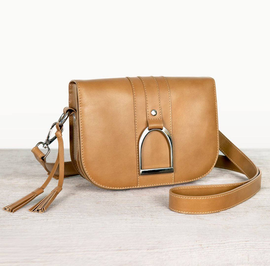 Signature Stirrup - Riding Stirrup Crossbody Luxury Leather Handbag in Caramel