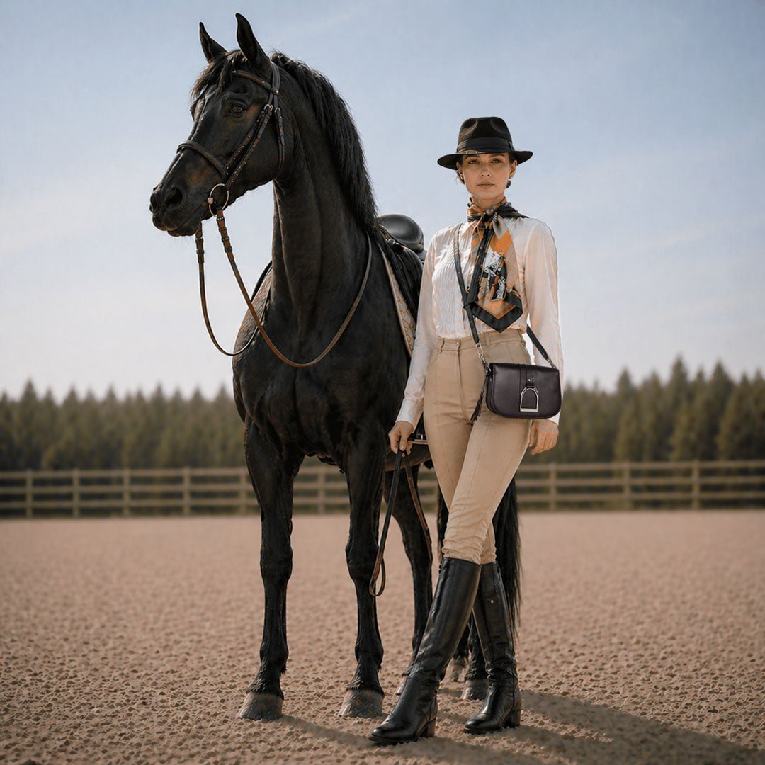 Signature Stirrup - Riding Stirrup Crossbody Luxury Leather Handbag in Black