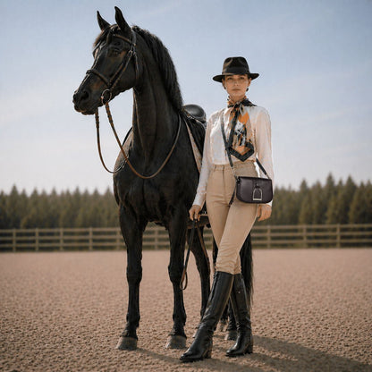 Signature Stirrup - Riding Stirrup Crossbody Luxury Leather Handbag in Black