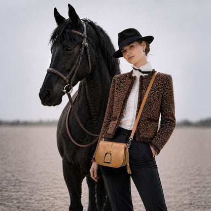 Signature Stirrup - Riding Stirrup Crossbody Luxury Leather Handbag in Caramel