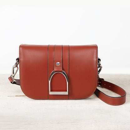 Signature Stirrup - Riding Stirrup Crossbody Luxury Leather Handbag in Cognac