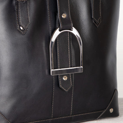 Signature - Riding Stirrup Tote Luxury Leather Handbag in Black