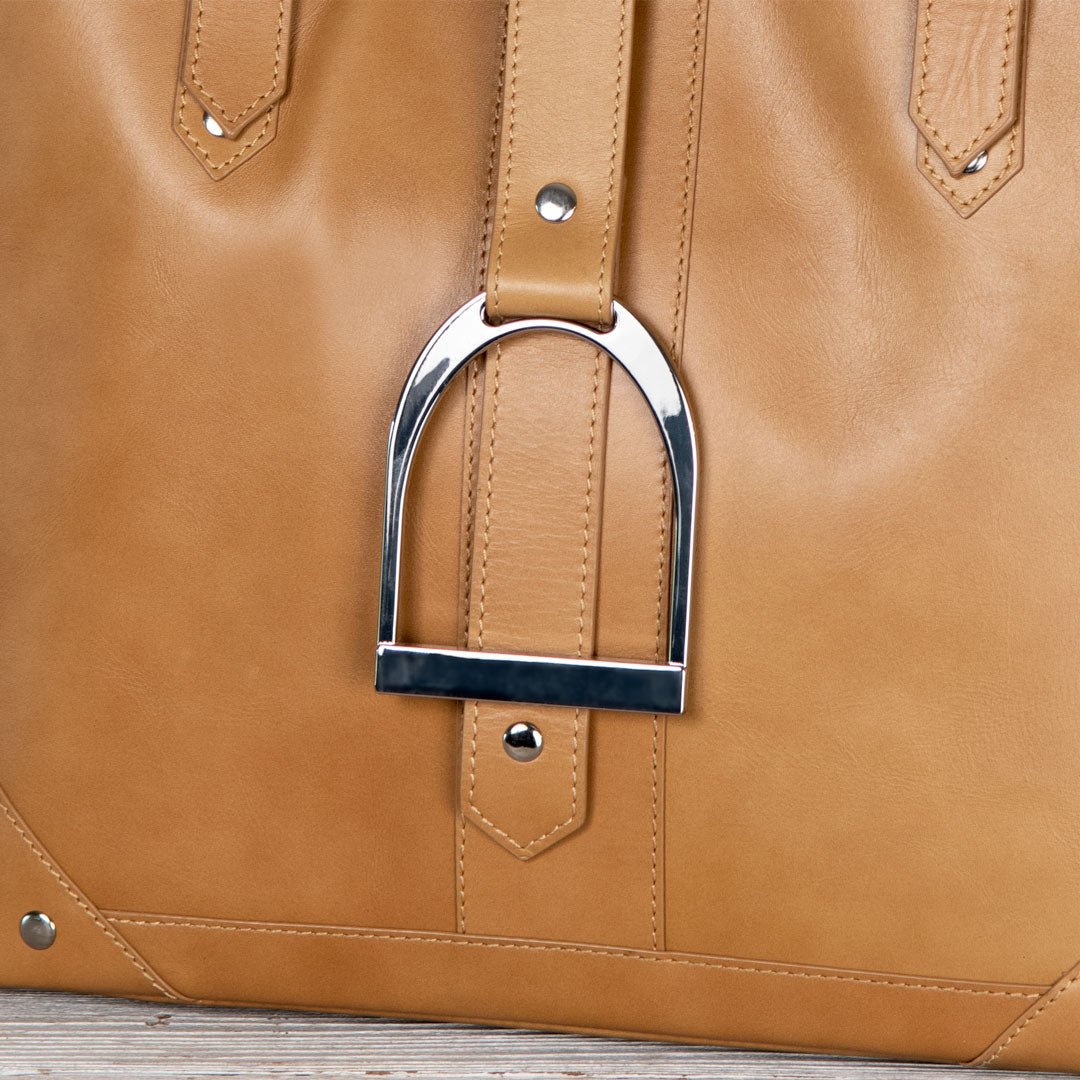 Signature - Riding Stirrup Tote Luxury Leather Handbag in Caramel