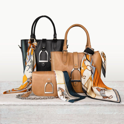 Signature - Riding Stirrup Tote Luxury Leather Handbag in Caramel