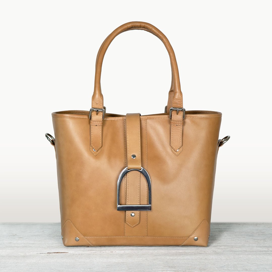 Signature - Riding Stirrup Tote Luxury Leather Handbag in Caramel