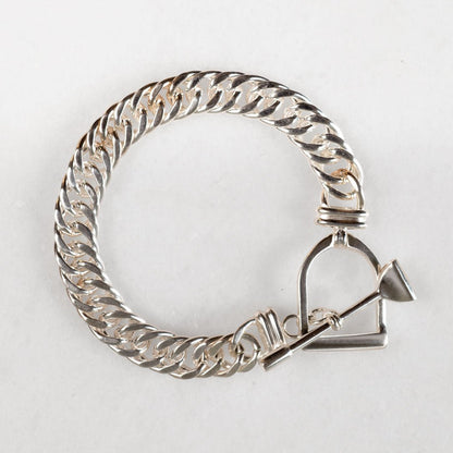 Polo Curb Chain Riding Stirrup T-Bar Bracelet in Silver