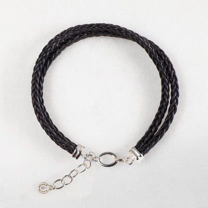 Tally - Braided Leather Horseshoe Coin Bracelet in Black