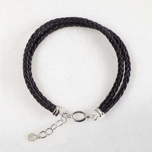 Tally - Braided Leather Horseshoe Coin Bracelet in Black