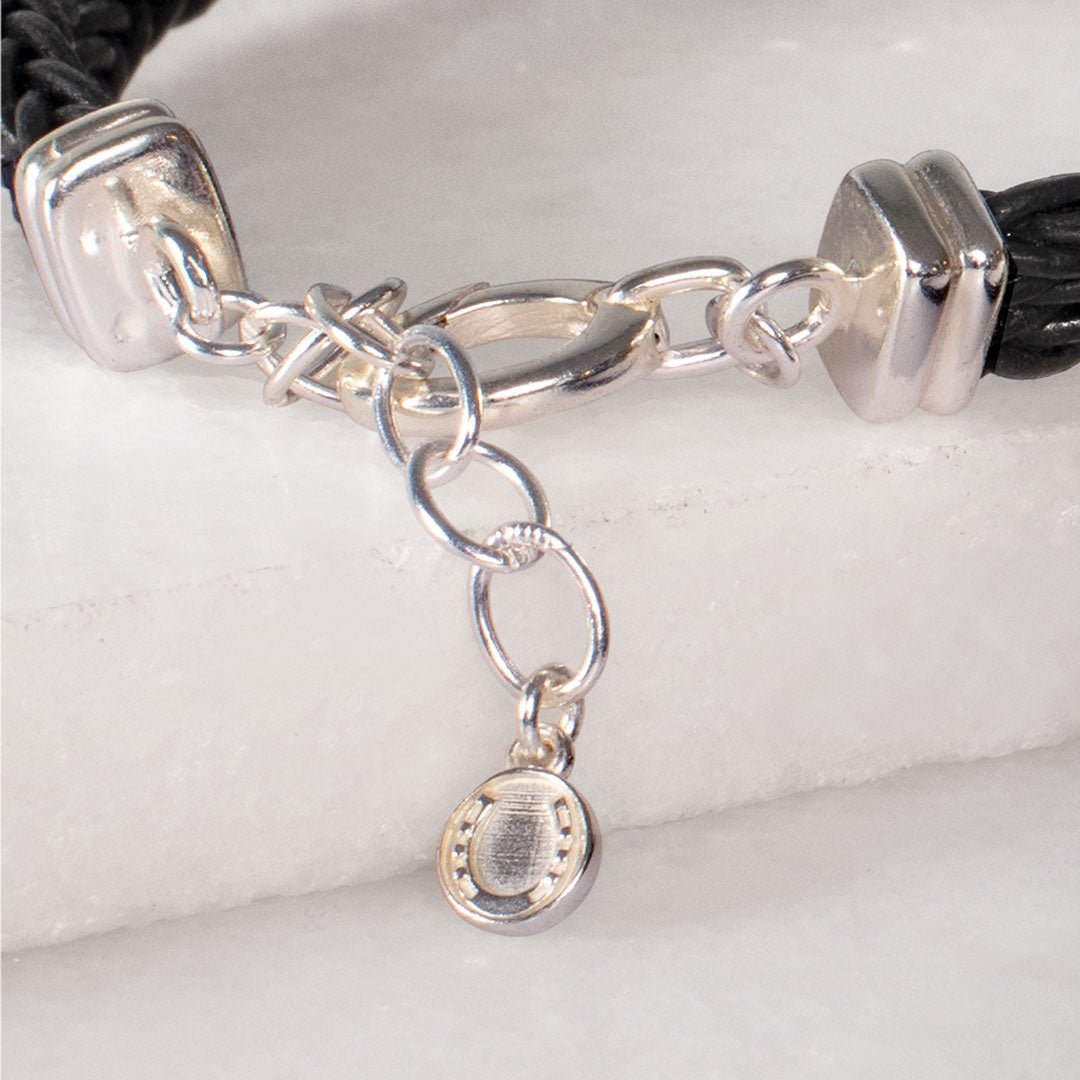 Tally - Braided Leather Horseshoe Coin Bracelet in Black