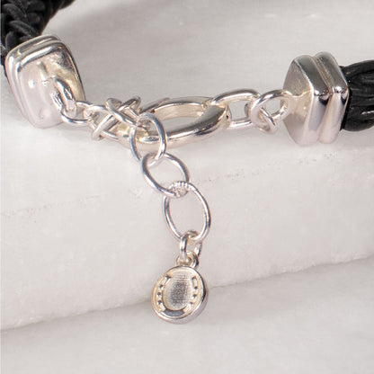Tally - Braided Leather Horseshoe Coin Bracelet in Natural