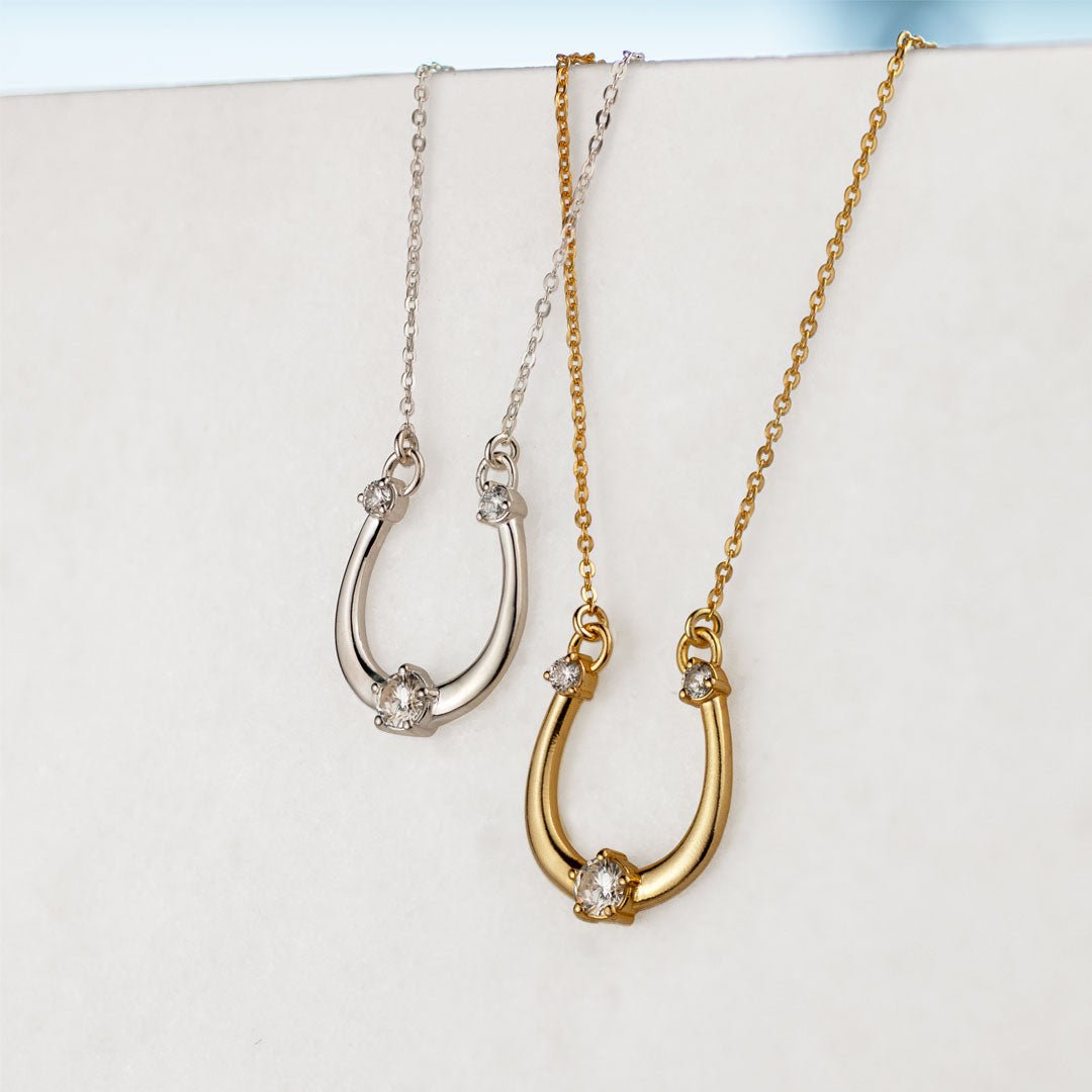 Trinity - Moissanite Stone Horseshoe Necklace in Silver