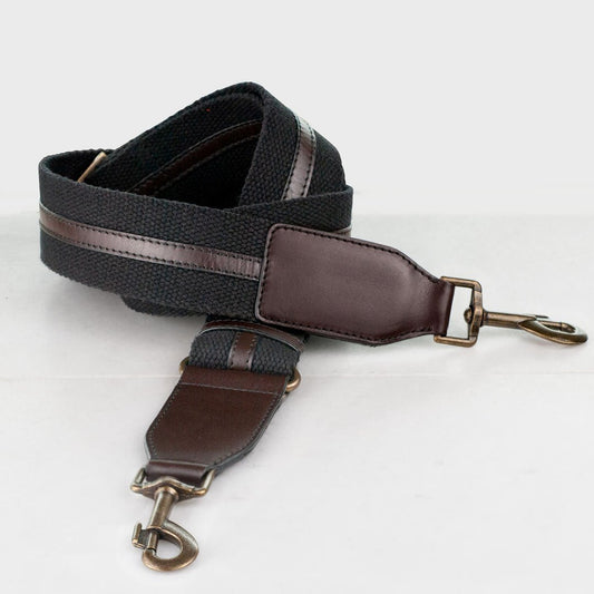 Web/Leather - Brown on Black Guitar Strap