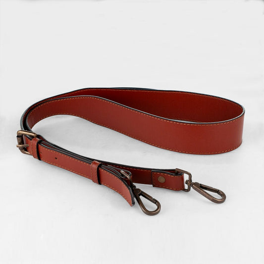 Wide Taper Bag Strap - Antique Brass and Deep Cognac Leather